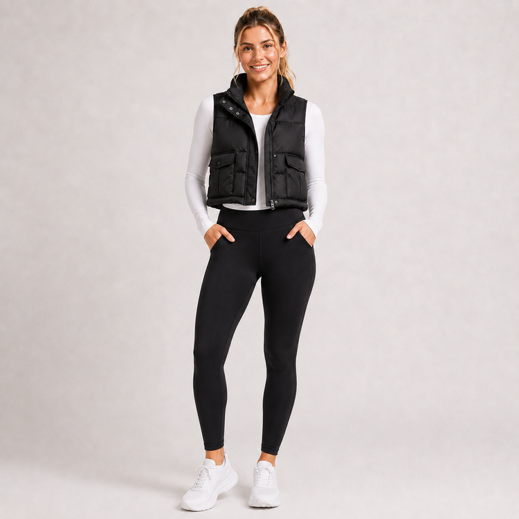 Cropped Puffer Vest with Pockets