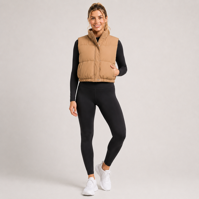 Cropped Puffer Vest with Pockets