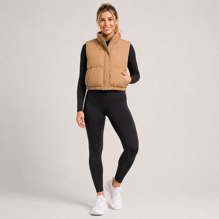 Cropped Puffer Vest with Pockets