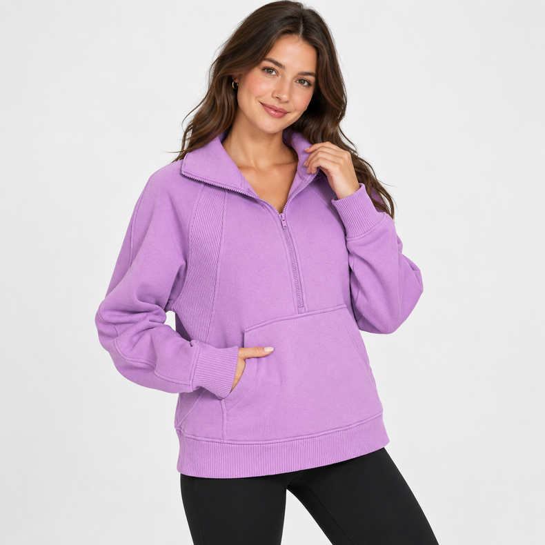 Half Zip Fleece Pullover w/ Kangaroo Pocket