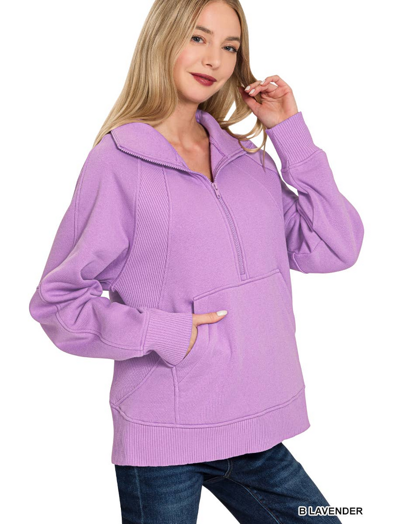 Half Zip Fleece Pullover w/ Kangaroo Pocket