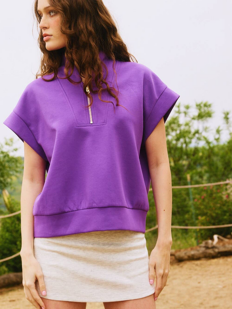 Short Sleeve Half Zip-Up Scuba Sweatshirts