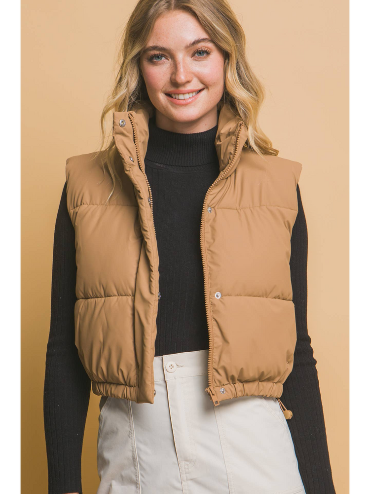 Cropped Puffer Vest with Pockets