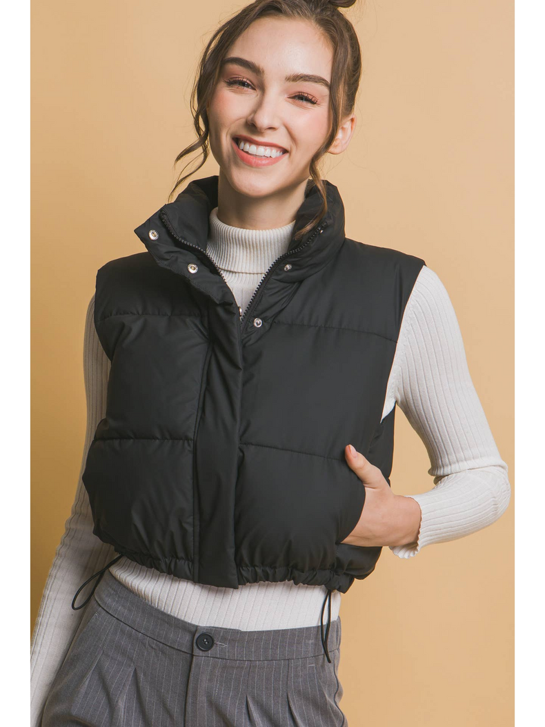 Cropped Puffer Vest with Pockets