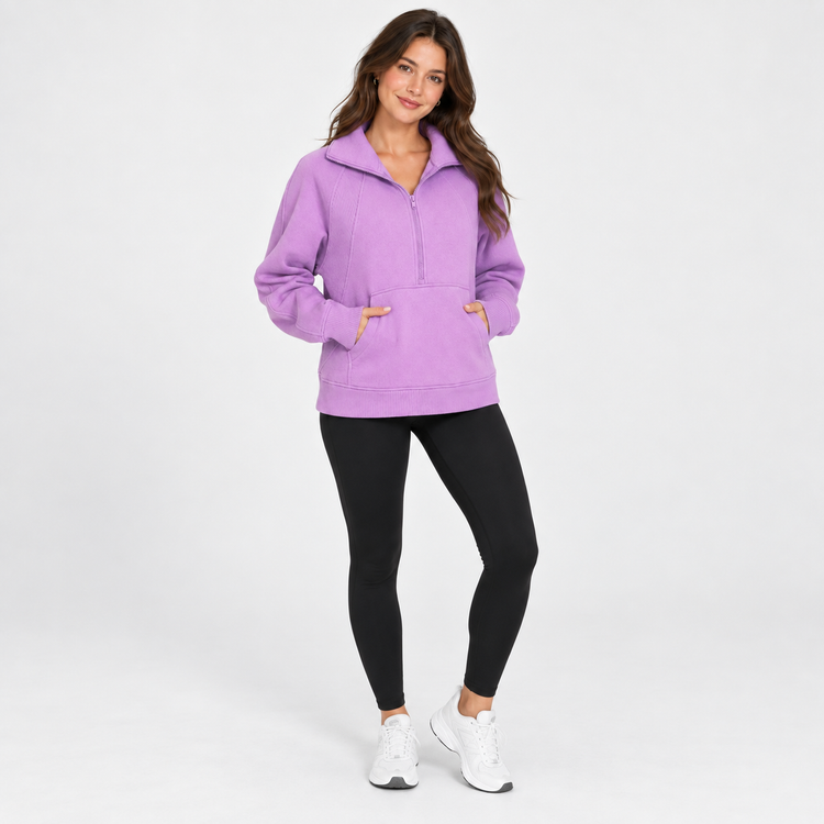 Half Zip Fleece Pullover w/ Kangaroo Pocket